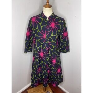 Zuri Dress Blue Navy Green Pink Starburst Medium